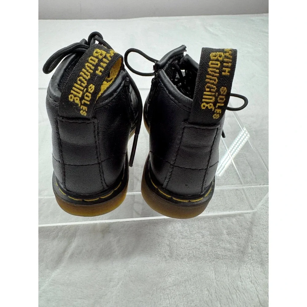 Dr. Martens Brookline Combat Boots Kid 6 Black Leather Lace Up Ankle Side Zipper